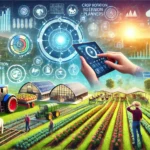 DALL·E 2024-12-15 08.05.06 - A vibrant agricultural scene depicting a high-tech farming ecosystem. The image includes a farmer using a tablet to monitor data on crops, with visual